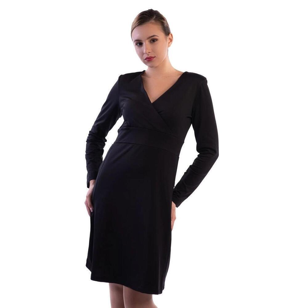 SCOTTeVEST Daphne Faux Wrap Dress Womens L Fleece Lined Office Career Black
